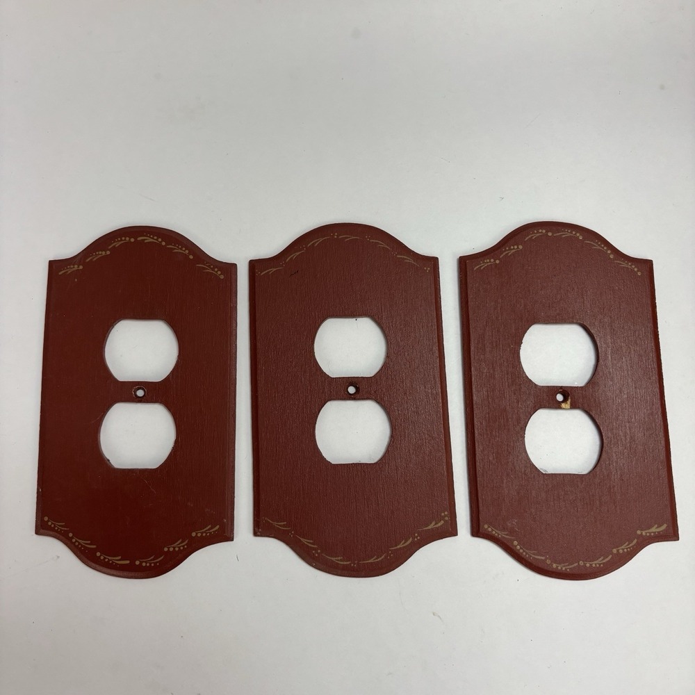VTG Cottage Core Duplex Wall Plate Covers (3) Red Hand Painted Primitive Decor